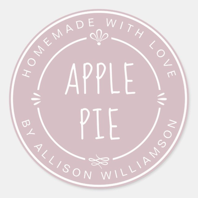 Rustic Homemade Apple Pie Pastel Purple Classic Round Sticker (Front)