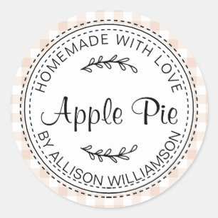 Rustic Homemade Apple Pie Peach Dust Check Classic Round Sticker