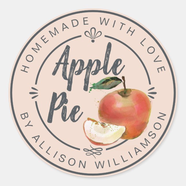 Rustic Homemade Apple Pie Pink Classic Round Sticker (Front)