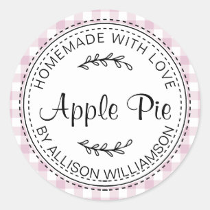 Rustic Homemade Apple Pie Purple Check Classic Round Sticker