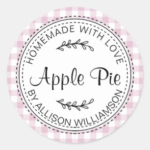 Rustic Homemade Apple Pie Purple Check Classic Round Sticker