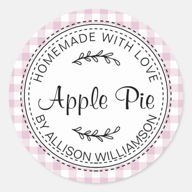 Rustic Homemade Apple Pie Purple Check Classic Round Sticker (Front)