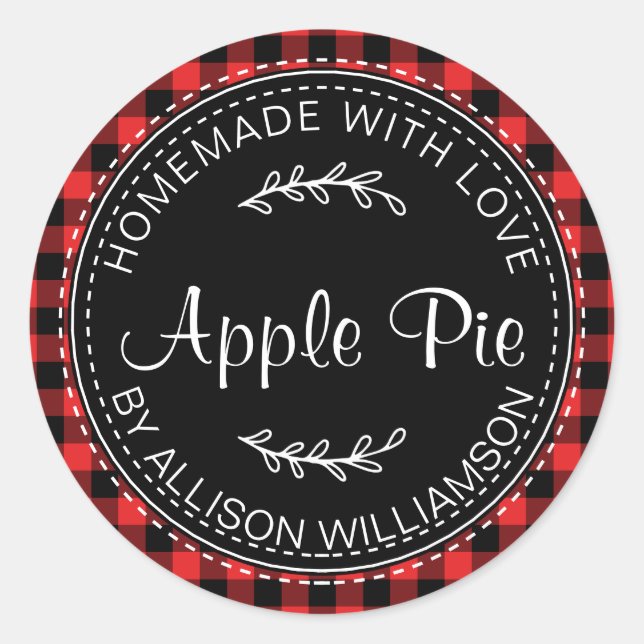 Rustic Homemade Apple Pie Red Black Plaid Classic Round Sticker (Front)