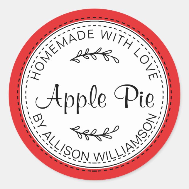 Rustic Homemade Apple Pie Red Classic Round Sticker (Front)