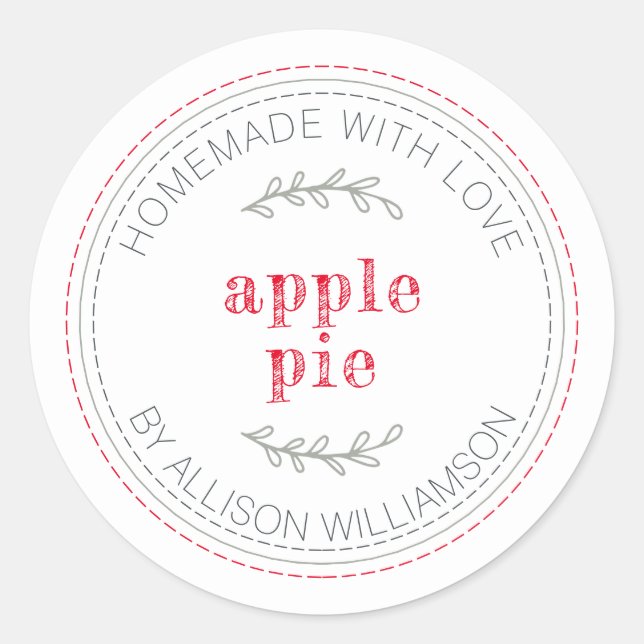 Rustic Homemade Apple Pie White Classic Round Sticker (Front)