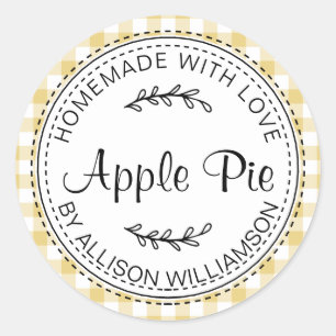 Rustic Homemade Apple Pie Yellow Check Classic Round Sticker