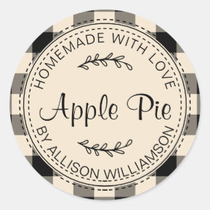Rustic Homemade Baked Goods Apple Pie Black Check Classic Round Sticker