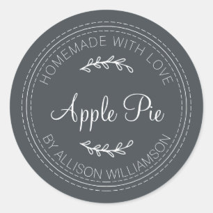 Rustic Homemade Baked Goods Apple Pie Black White Classic Round Sticker