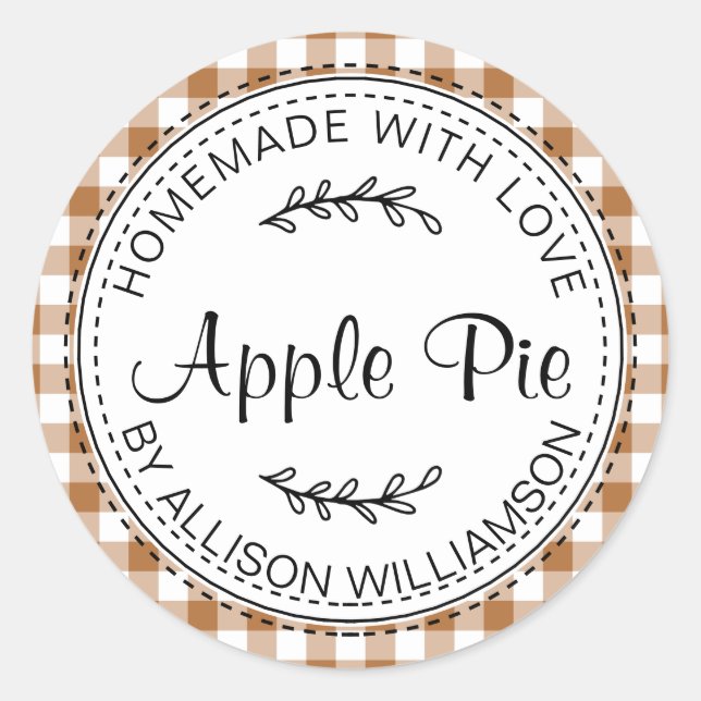 Rustic Homemade Baked Goods Apple Pie Bronze Check Classic Round Sticker (Front)