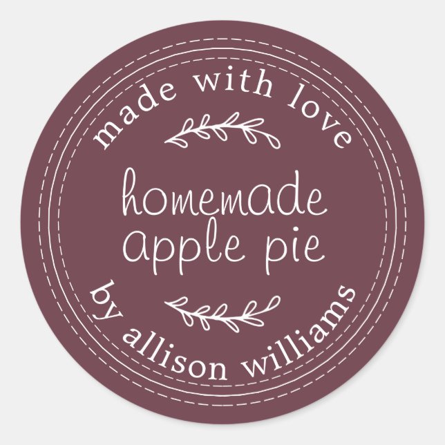 Rustic Homemade Baked Goods Apple Pie Burgundy Classic Round Sticker (Front)