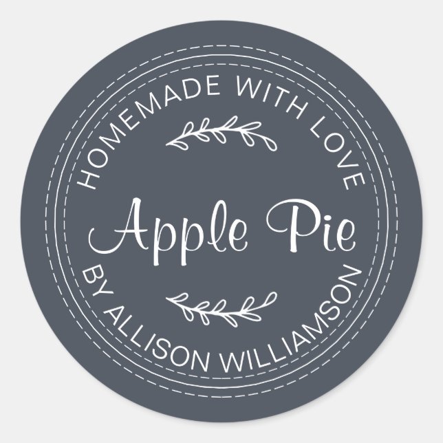 Rustic Homemade Baked Goods Apple Pie Dark Blue Classic Round Sticker (Front)