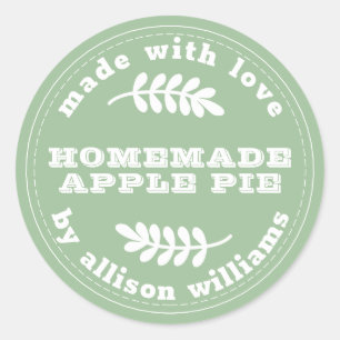 Rustic Homemade Baked Goods Apple Pie Green Classic Round Sticker