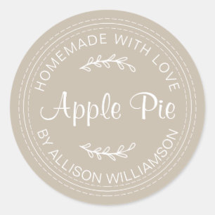 Rustic Homemade Baked Goods Apple Pie Grey Classic Round Sticker