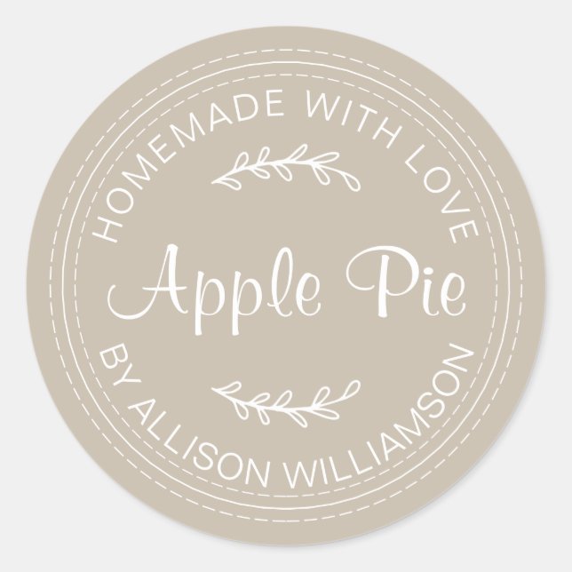 Rustic Homemade Baked Goods Apple Pie Grey Classic Round Sticker (Front)