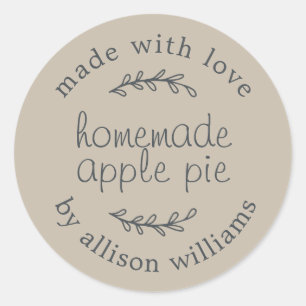 Rustic Homemade Baked Goods Apple Pie Grey Classic Round Sticker