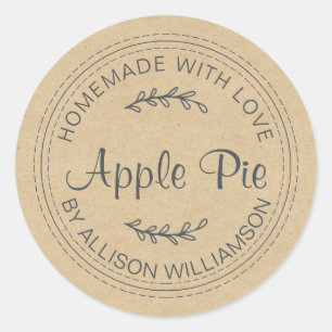 Rustic Homemade Baked Goods Apple Pie Kraft Paper Classic Round Sticker