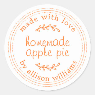 Rustic Homemade Baked Goods Apple Pie Orange White Classic Round Sticker