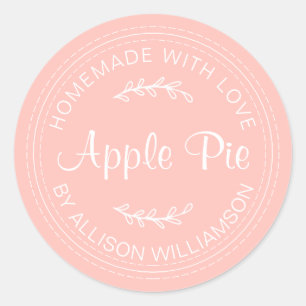 Rustic Homemade Baked Goods Apple Pie Pastel Pink Classic Round Sticker
