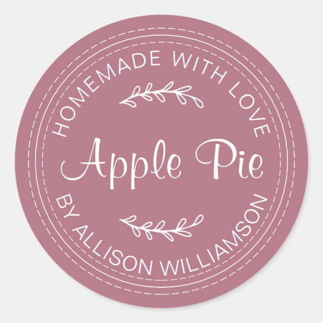 Rustic Homemade Baked Goods Apple Pie Purple Classic Round Sticker (Front)