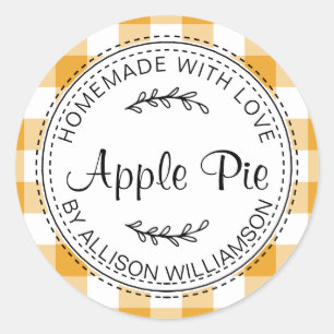 Rustic Homemade Baked Goods Apple Pie Yellow Check Classic Round Sticker