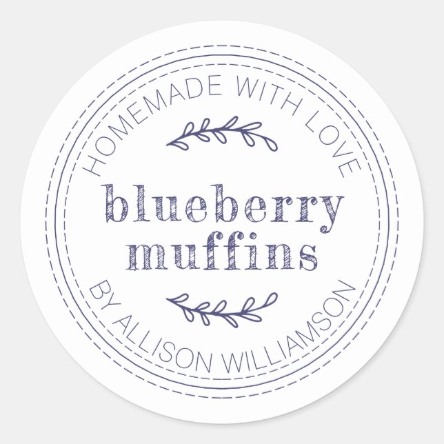 Rustic Homemade Baked Goods Blueberry Muffins Classic Round Sticker (Front)