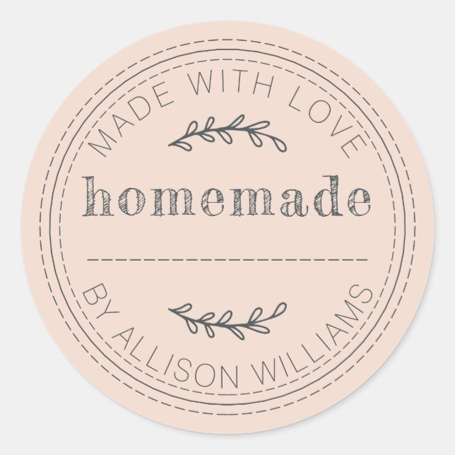 Rustic Homemade Baked Goods Jam Can Peach Dust Classic Round Sticker (Front)
