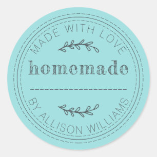 Rustic Homemade Baked Goods Jam Can Turquoise Blue Classic Round Sticker