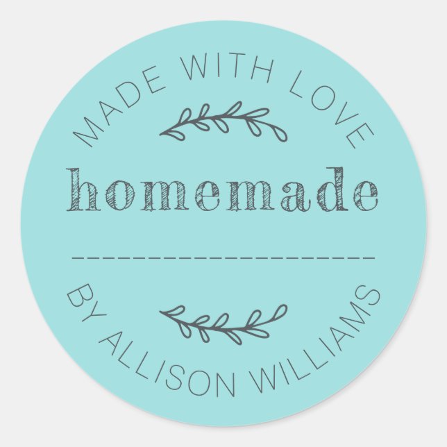 Rustic Homemade Baked Goods Jam Can Turquoise Blue Classic Round Sticker (Front)