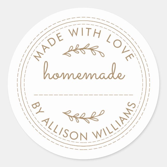 Rustic Homemade Baked Goods Jam Gold Script Classic Round Sticker (Front)