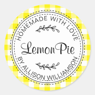 Rustic Homemade Baked Goods Lemon Pie Yellow Check Classic Round Sticker