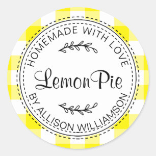 Rustic Homemade Baked Goods Lemon Pie Yellow Check Classic Round Sticker