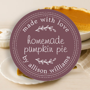 Rustic Homemade Baked Goods Pumpkin Pie Burgundy Classic Round Sticker
