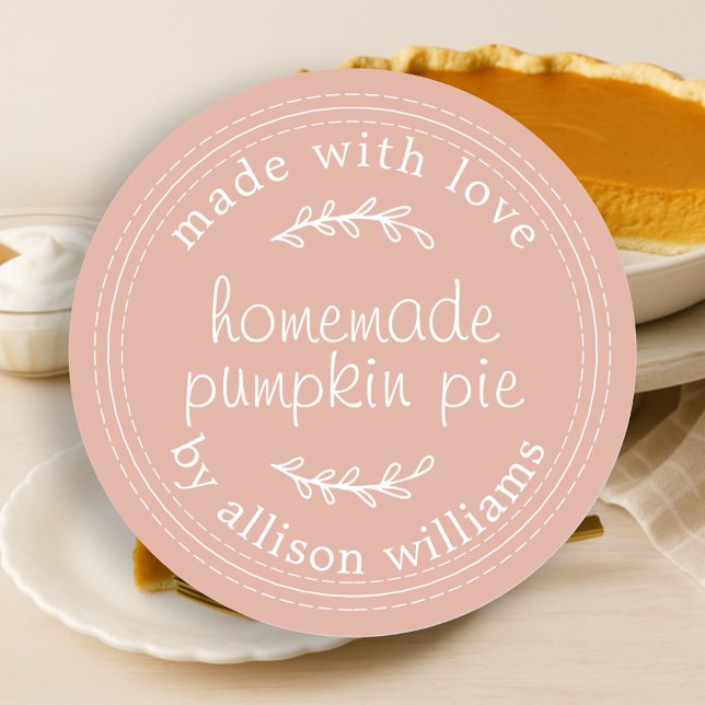 Rustic Homemade Baked Goods Pumpkin Pie Dusty Pink Classic Round Sticker (Creator Uploaded)