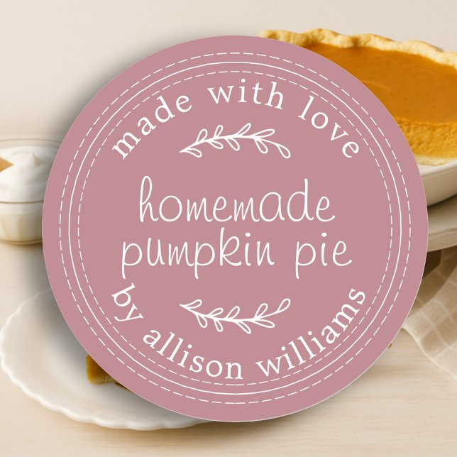 Rustic Homemade Baked Goods Pumpkin Pie Dusty Rose Classic Round Sticker (Creator Uploaded)