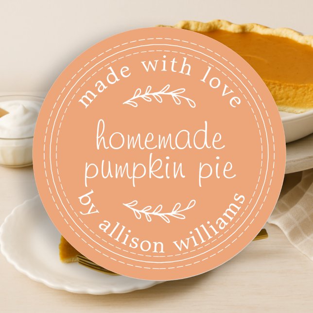 Rustic Homemade Baked Goods Pumpkin Pie Orange Classic Round Sticker (Creator Uploaded)