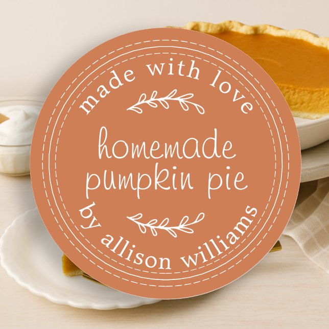 Rustic Homemade Baked Pumpkin Pie Burnt Orange Classic Round Sticker (Creator Uploaded)