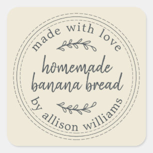 Rustic Homemade Banana Bread Antique White Square Sticker
