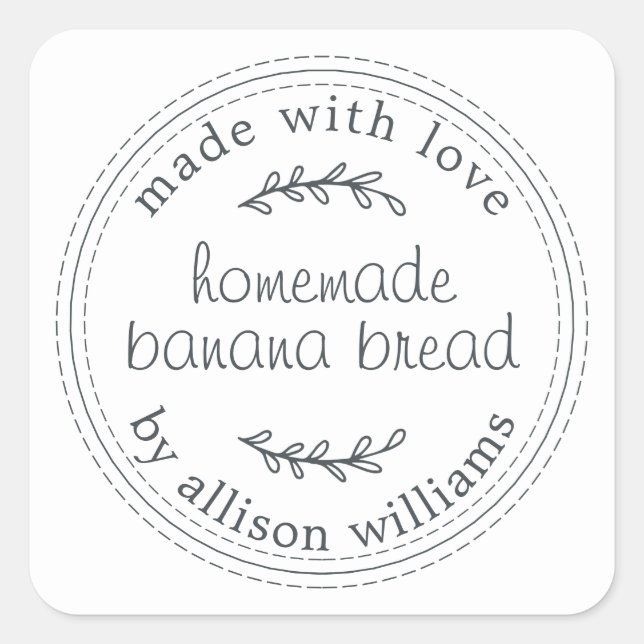 Rustic Homemade Banana Bread Black White Square Sticker (Front)