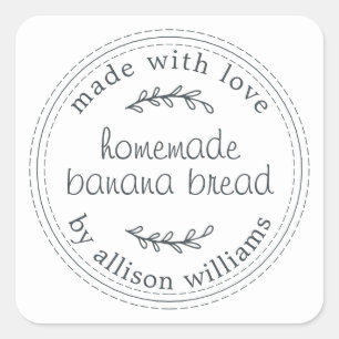 Rustic Homemade Banana Bread Black White Square Sticker