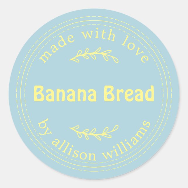 Rustic Homemade Banana Bread Blue Yellow Classic Round Sticker (Front)
