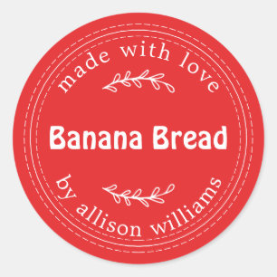Rustic Homemade Banana Bread Bright Red Classic Round Sticker