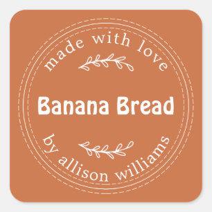 Rustic Homemade Banana Bread Burnt Orange Square Sticker