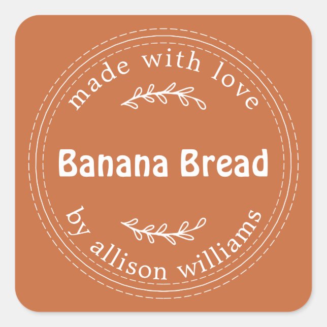 Rustic Homemade Banana Bread Burnt Orange Square Sticker (Front)