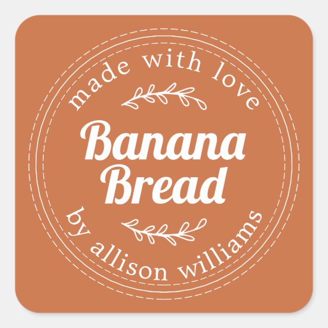 Rustic Homemade Banana Bread Burnt Orange Square Sticker (Front)