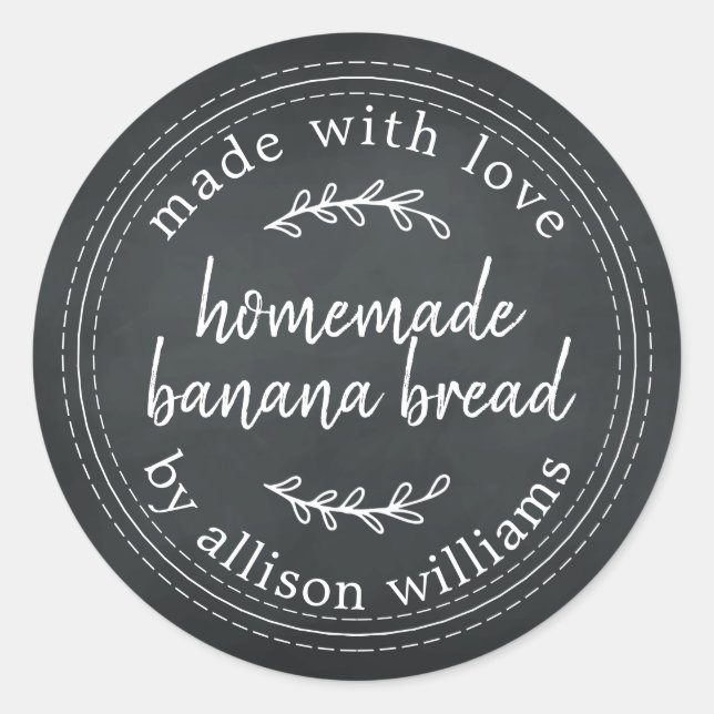 Rustic Homemade Banana Bread Chalkboard Classic Round Sticker (Front)