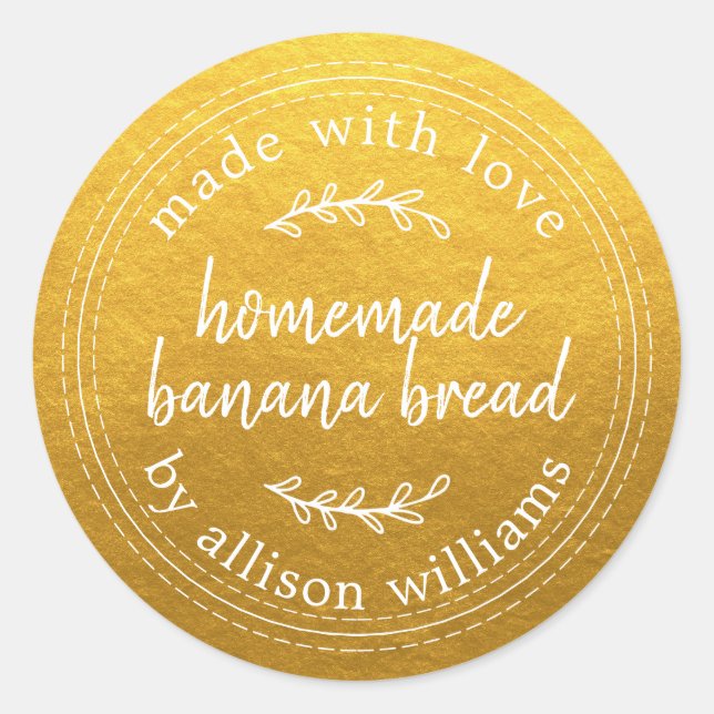 Rustic Homemade Banana Bread Gold Classic Round Sticker (Front)