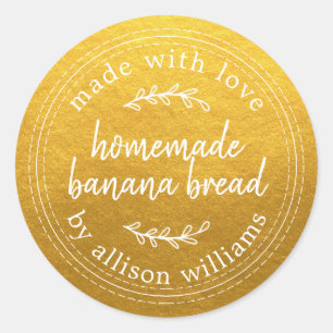 Rustic Homemade Banana Bread Gold Classic Round Sticker