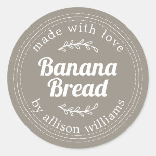 Rustic Homemade Banana Bread Grey Classic Round Sticker