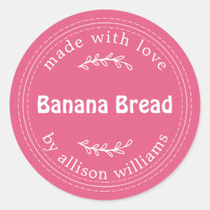Rustic Homemade Banana Bread Hot Pink Classic Round Sticker