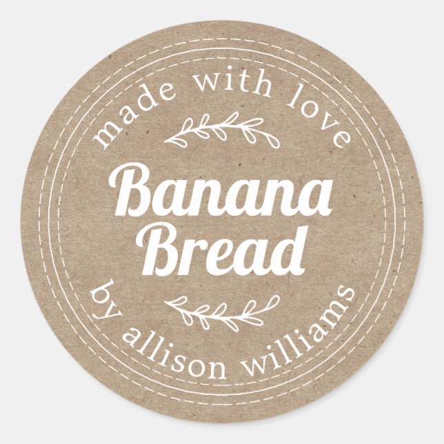 Rustic Homemade Banana Bread Kraft Paper Classic Round Sticker (Front)